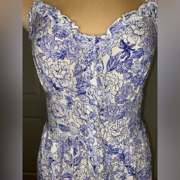 Patrons of Peace Blue & White Floral Maxi Dress Size M Boho Chic Spring Summer - Picture 3 of 10